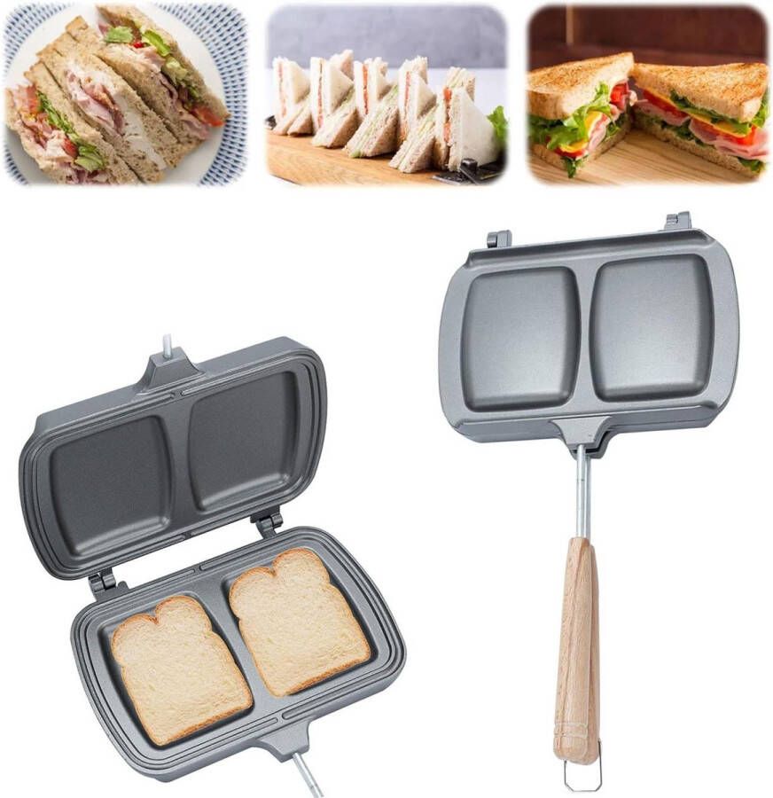 Gietijzeren sandwich-broodrooster Hot sandwichmaker met dubbelzijdige bakvorm Gemakkelijk te reinigen Flip grillpan voor familieontbijt of camping