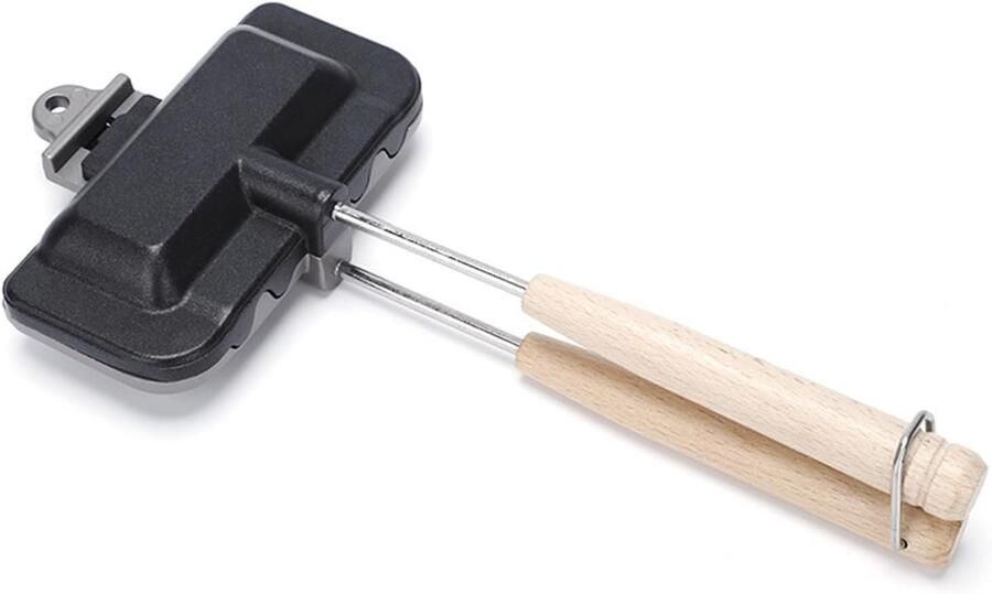 Gietijzeren Sandwich Maker Koekenpan Bakpan Kampvuur Koken Dubbelzijdig 28 x 22 cm Zwart