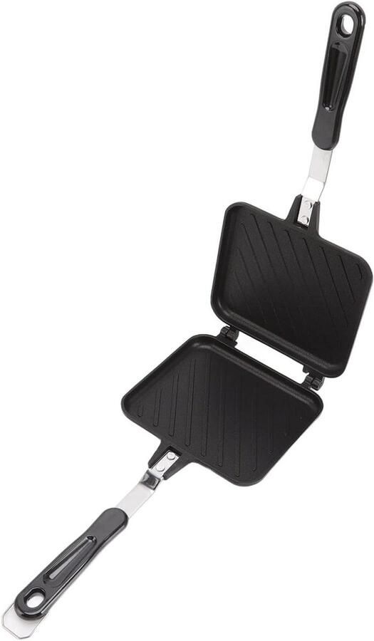 Gietijzeren Sandwichmaker Tosti Pan Warme Broodjes Maken Dubbelzijdig Verwarmend 35x15cm Zwart
