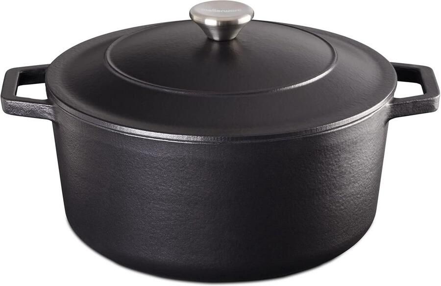Gietijzeren Pan Sauspan Cocotte Langzaam Koken Antiaanbaklaag 26 cm 5.3 L Zwart