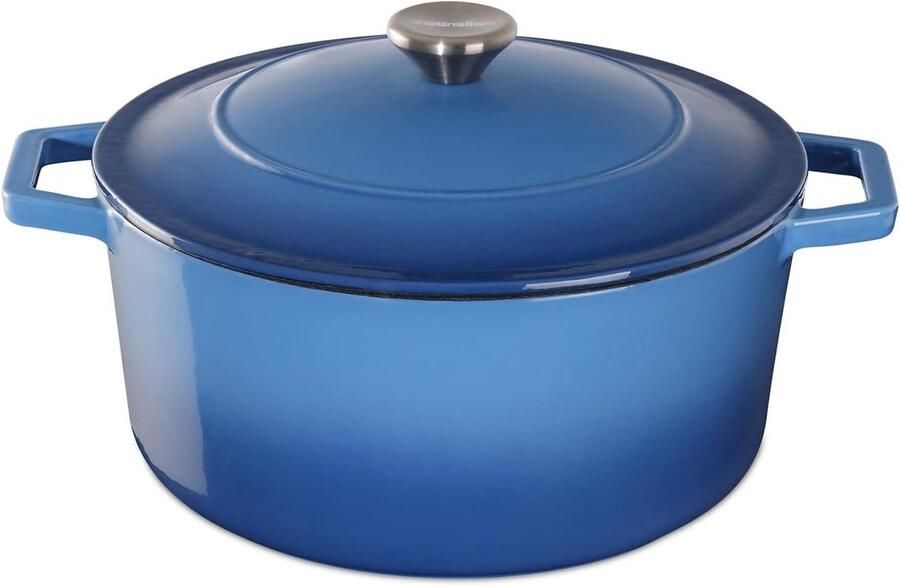 Gietijzeren Sauspan Braadpan Cocotte Langzaam Koken Gelijkmatige Warmteverdeling 26 cm 5.3 L Blauw