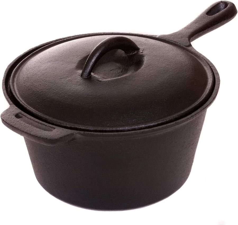 Gietijzeren Sauspan Kookpan Koken en Sudderen Vooraf Gekruid 1.89 Liter Zwart
