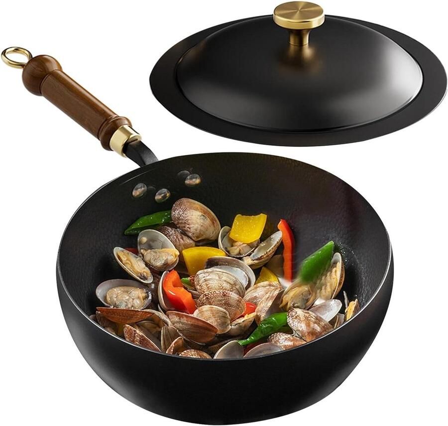 Gietijzeren Sauspan Kookpan Stoofpan Stoofschotels Maken Gepatenteerd Anti-slip Handvat 24 cm Zwart