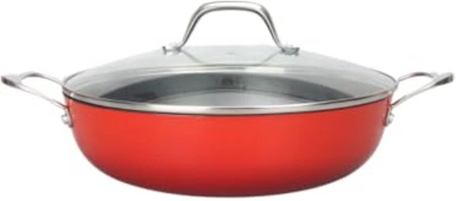 Gietijzeren Sautépan 28x8.2cm Uitstekende Warmtebehoud Antiaanbaklaag Elegante Ontwerp Geschikt Voor Alle Hittebronnen Inductie 3.5 L Rood