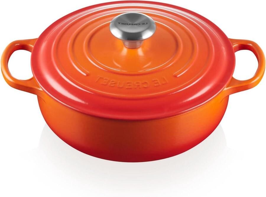 Gietijzeren Sauteuse Pan Stoofpan Koekenpan Langzaam Koken Geëmailleerd Gietijzer 35 Liter Vlamkleurig