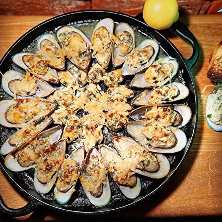 Gietijzeren serveerpan 35 cm Preseasoned grillpan voor gas- en houtskoolgrill oven en meer