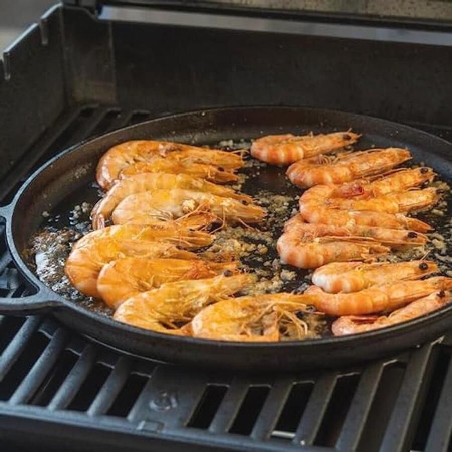 Gietijzeren serveerpan 35 cm Preseasoned grillpan voor gas- en houtskoolgrill oven en meer