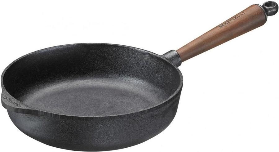 Gietijzeren Serveerpan en Braadpan 25 cm met Walnoothandel Ingebrand