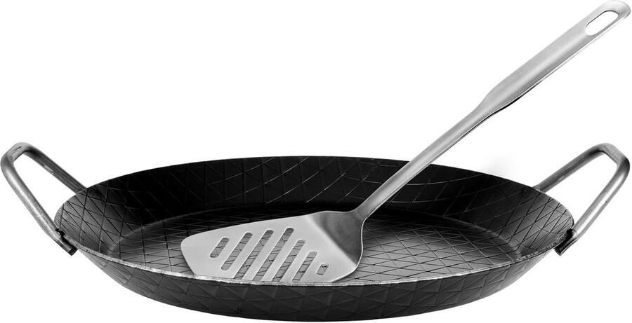 Gietijzeren Serveerpan met Ribbels en Twee Handvatten 32 cm Plat Ideaal voor Steak en Grillen