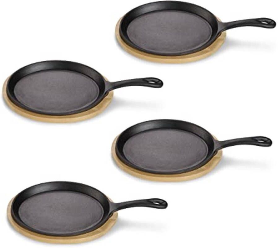 Gietijzeren Serveerpan met Serveerschaal Mini Grillpan Geschikt voor Inductie en Oven 4-delige Set