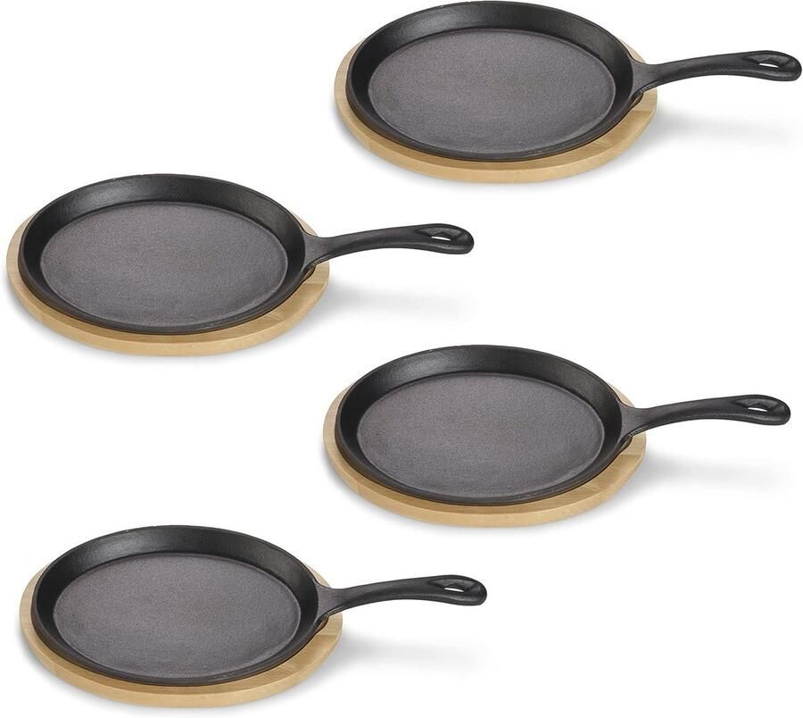 Gietijzeren Serveerpan met Serveerschaal Mini Grillpan Geschikt voor Inductie en Oven 4-delige Set