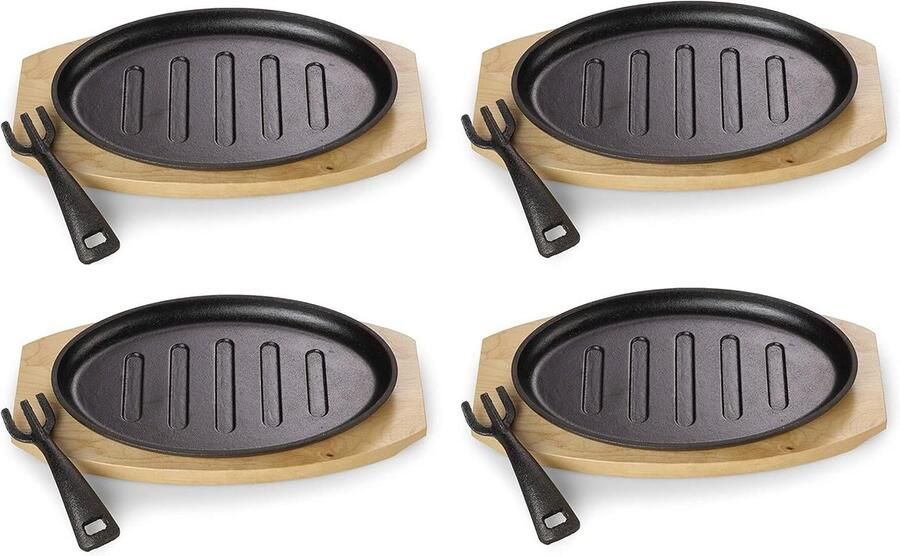 Gietijzeren Serveerpan Mini Braadpan Stijlvol Serveren Inclusief Serveerplank 27 cm Zwart