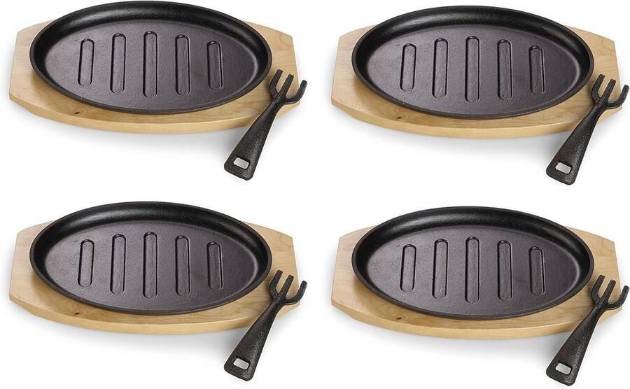 Gietijzeren Serveerpan Mini Braadpan Stijlvol Serveren Inclusief Serveerplank 27 cm Zwart