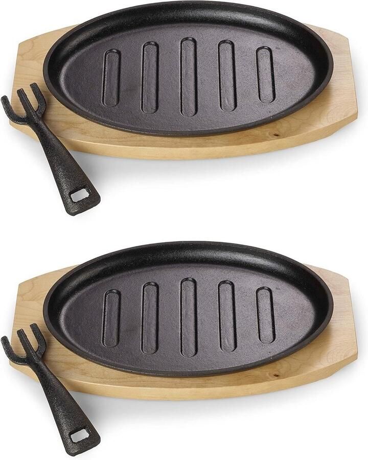 Gietijzeren Serveerpan Mini Braadpan Stijlvol Serveren Inclusief Serveerplank 27 cm Zwart