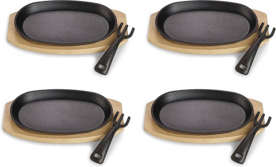 Gietijzeren serveerpannenset met afneembare handgreep 4-delig Ø 24 cm