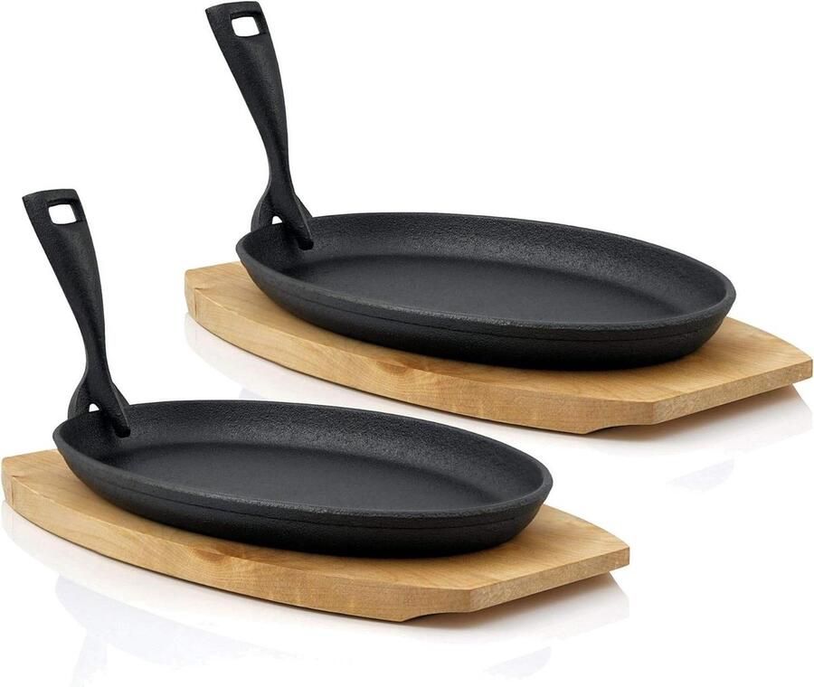 Gietijzeren Serveerpannetjes Ovale Pannetjes Stijlvol Serveren Voorgebrand Direct Gebruik 2 Stuks 27 cm Zwart