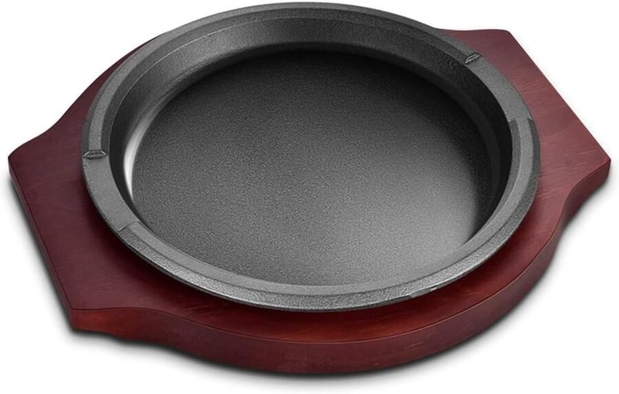 Gietijzeren Serveerplaat Teppanyaki Plaat Aziatisch Koken Houdt Warmte Vast 24cm Diameter Zwart