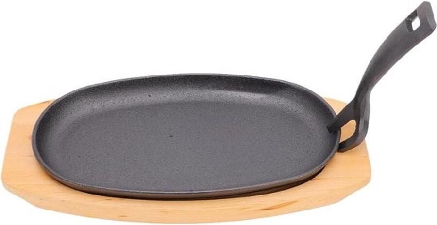 Gietijzeren Sissende Plaat Fajita Pan Serveerschaal Aan Tafel Serveren Natuurlijk Anti-aanbak 295x24x55 cm Zwart