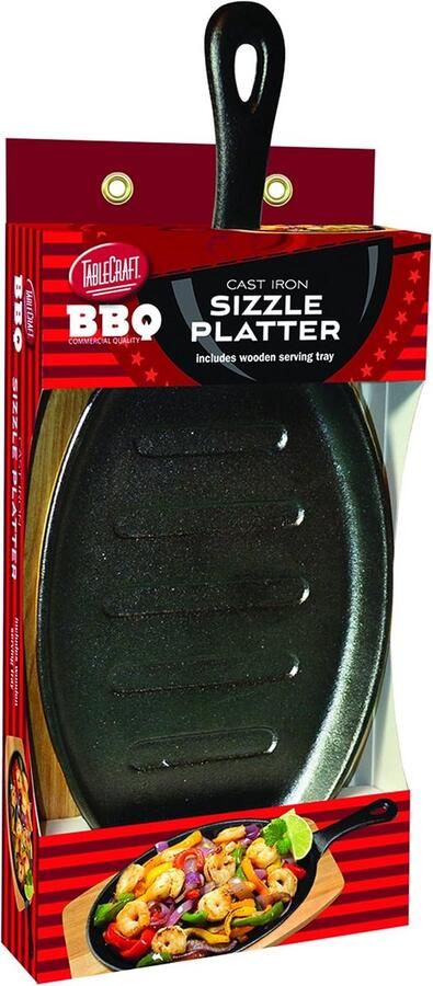 Gietijzeren Sissende Plaat met Houten Onderstel voor BBQ