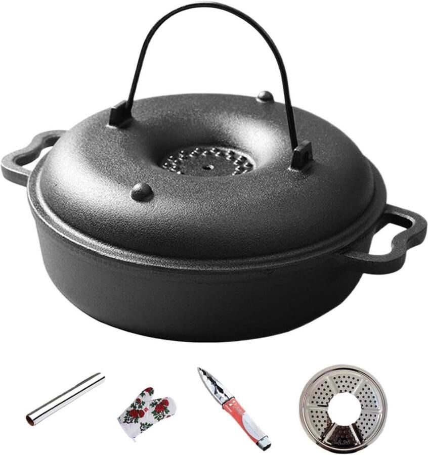 Gietijzeren Soeppan Dutch Oven Stoofschotels Bereiden Precisie Vochtbeheer 22 cm Zwart