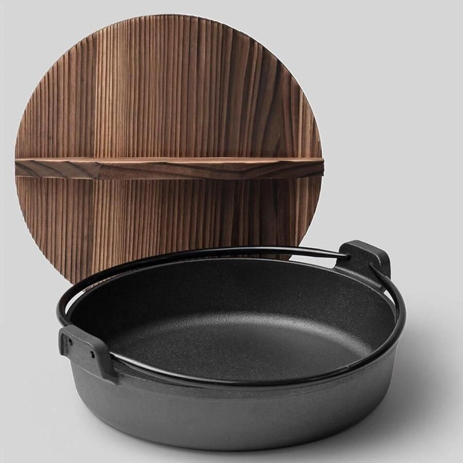 Gietijzeren Soeppan Japanse Nabe Pan Thuis Koken Gelijkmatige Verwarming 22 cm Zwart