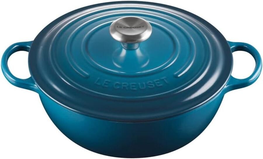 Gietijzeren soeppan Kookpan Stoofpan Langzaam Koken Gelijkmatige warmteverdeling 41 Liter Diep groenblauw