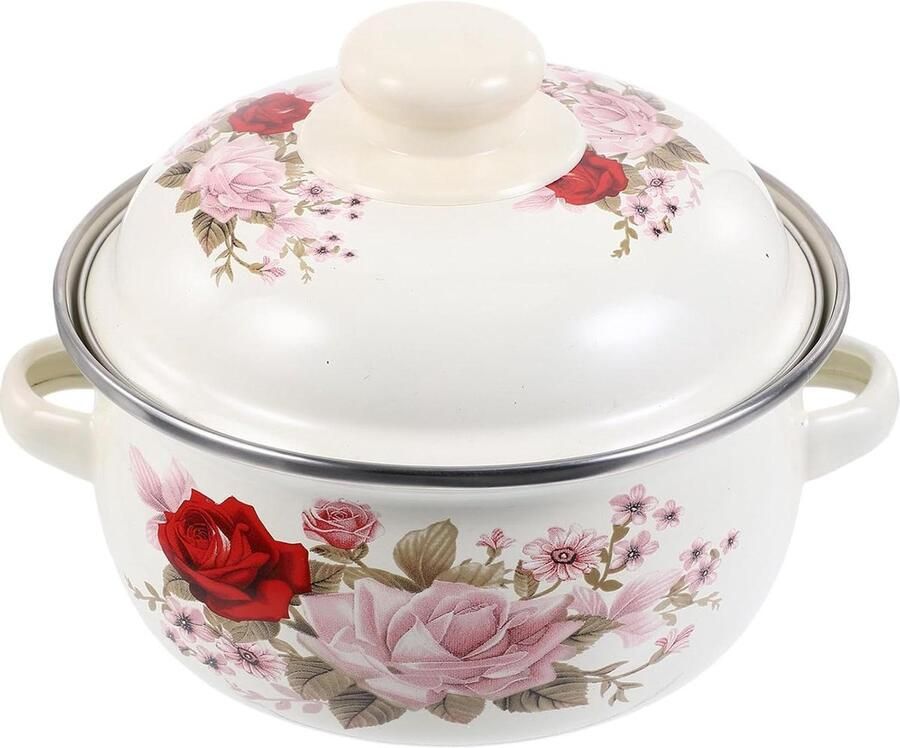 Gietijzeren Soeppot Geëmailleerde Pan Thuis Koken Gelijkmatige Verwarming 16x13cm Beige