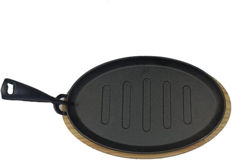 Gietijzeren Steak Plaat Sizzling Schotel Set Biefstuk Grillen Zelfs Warmteverdeling 27.7 cm Zwart
