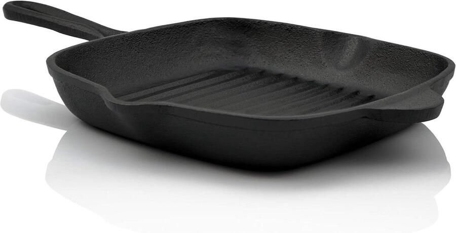 Gietijzeren Grillpan Steakpan Ribbel Buiten Koken Al Ingebrand 26 x 26 cm Zwart