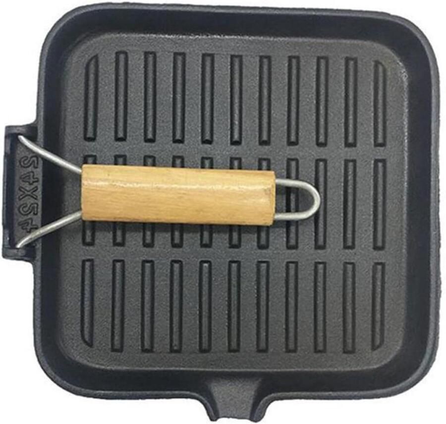 Gietijzeren Steakpan Vierkante Grillpan Steaks Schroeien Vouwhandvat Ontwerp 24 cm Zwart