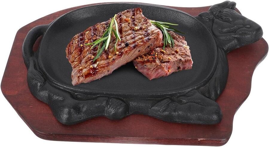 Gietijzeren Steakplaat Grillplaat Bakplaat Steaks Grillen Antiaanbaklaag Gelijkmatige Warmte 28.5 cm Zwart