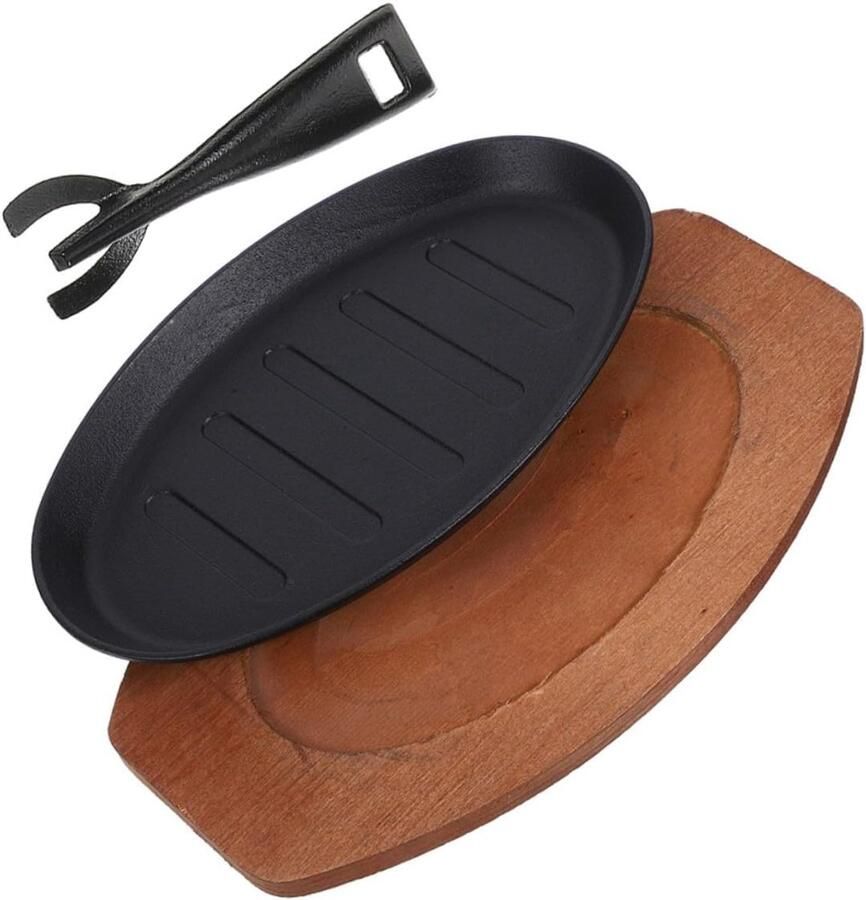Gietijzeren Steakplaat Serveerschaal Grill Binnen Koken Gelijkmatige Warmte 28 cm Zwart