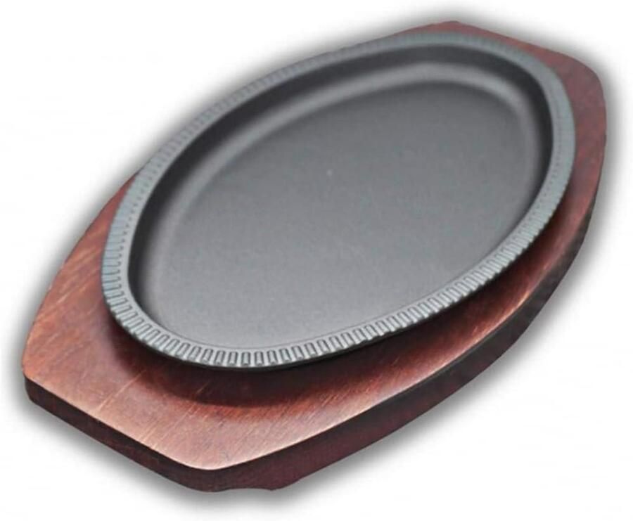 Gietijzeren Steakplaat Sizzelpan Hout Persoonlijk Grillen Warmte Houdend Groot Formaat Rood