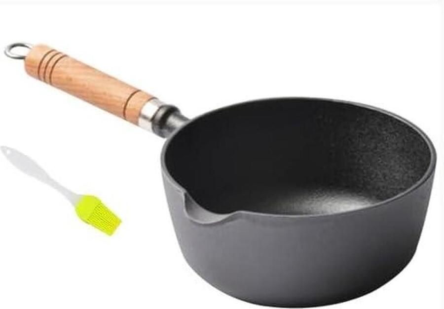 Gietijzeren Steelpan Kleine Kookpan Sauzen Maken Natuurlijk Anti-aanbak 16 cm Zwart
