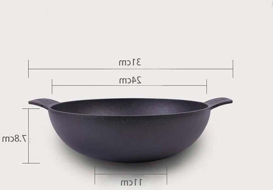 Gietijzeren steelpan Kleine wok Koken op gas Gelijkmatige warmte 24 cm Zwart