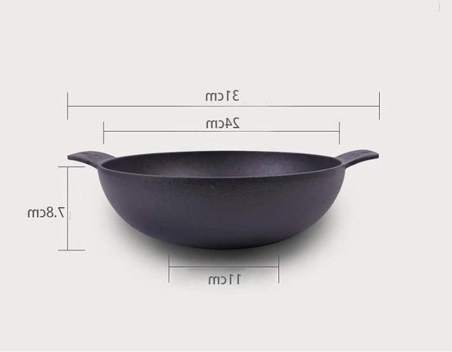Gietijzeren steelpan Kleine wok Koken op gas Gelijkmatige warmteverdeling 24 cm Zwart