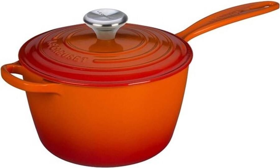 Gietijzeren steelpan Kookpan sauspan Sausen en koken Lekvrije schenkrand 20 cm 2.5 liter Oranjerood