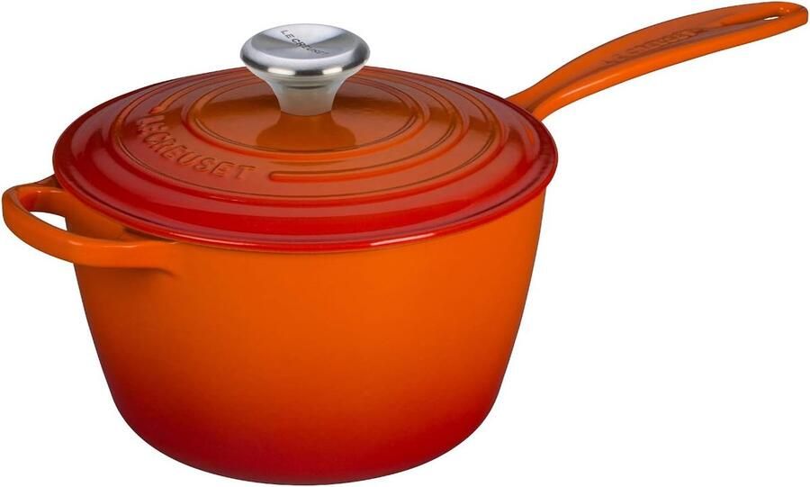 Gietijzeren steelpan Kookpan sauspan Sausen en koken Lekvrije schenkrand 20 cm 2.5 liter Oranjerood