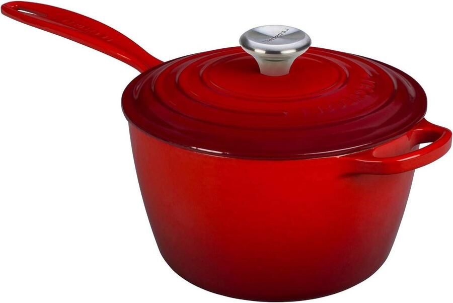 Gietijzeren Steelpan Sauspan Kookpan Sausen en Soepen Maken Druppelloze Schenktuit 20 cm 2.5 L Kersenrood