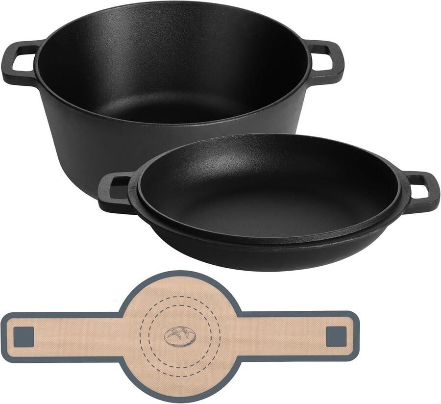 Gietijzeren Stoofpan 2-in-1 Pan Brood Bakken Met Siliconen Mat 5 Quart Zwart