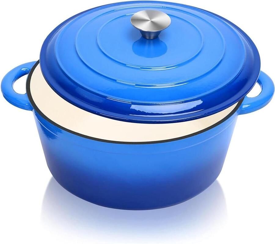 Gietijzeren Stoofpan Braadpan Dutch Oven Langzaam Garen Emaille Binnenkant Ø28 cm 57 Liter Blauw