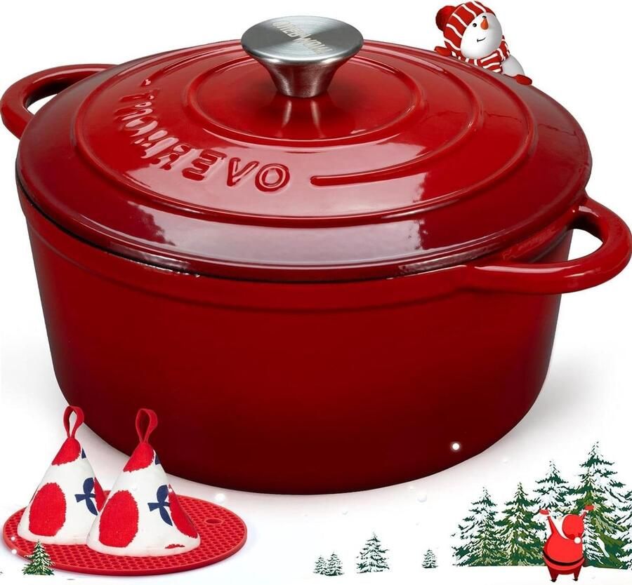 Gietijzeren Stoofpan Braadpan Emaille Langzaam Garen Gelijkmatige Warmteverdeling 26 cm Rood
