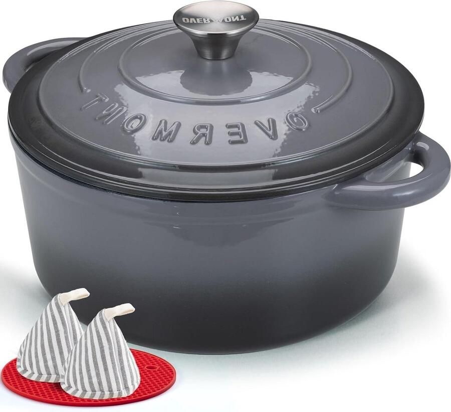 Gietijzeren Stoofpan Braadpan Emaille Langzaam Garen Gelijkmatige Warmteverdeling 28 cm Grijs