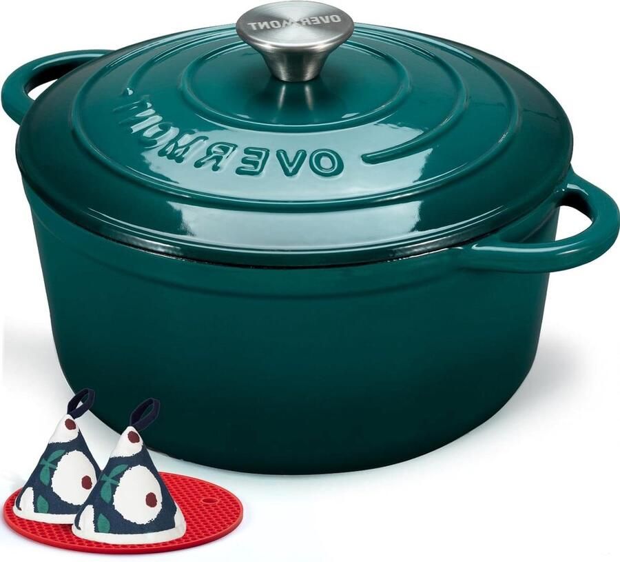 Gietijzeren Stoofpan Braadpan Emaille Langzaam Garen Gelijkmatige Warmteverdeling 28 cm Groenblauw