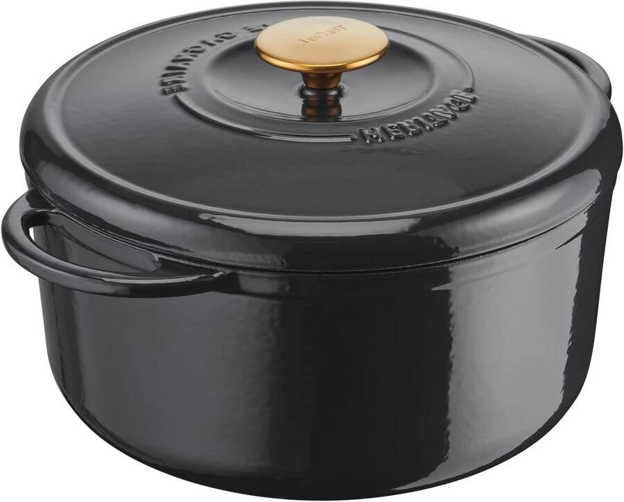 Gietijzeren Stoofpan Braadpan Emaille Langzaam Koken Speciaal Condensdeksel 21 cm Glanzend Grijs