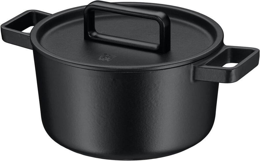 Gietijzeren Stoofpan Braadpan met deksel Langzaam Garen Condensatie Drup Systeem 24 cm Zwart