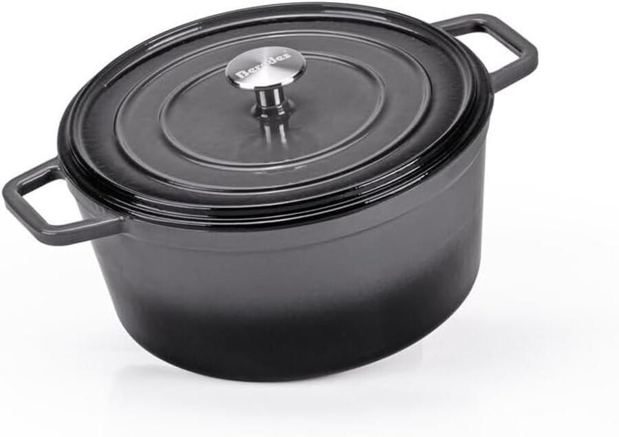 Gietijzeren Stoofpan Braadpan met Deksel Langzaam Garen Energiezuinig Koken 26 cm Diameter Grijs