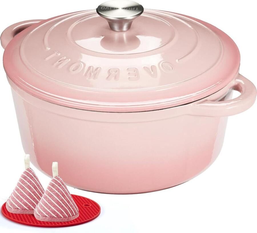 Gietijzeren Stoofpan Braadpan met deksel Stoofschotels Maken Gelijkmatige Warmteverdeling 24 cm Poederroze