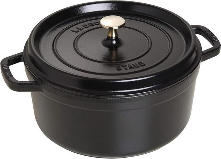 Gietijzeren stoofpan Cocotte ovenschaal Langzaam garen Deksel met druppelstructuur 26 cm 5 Liter Zwart
