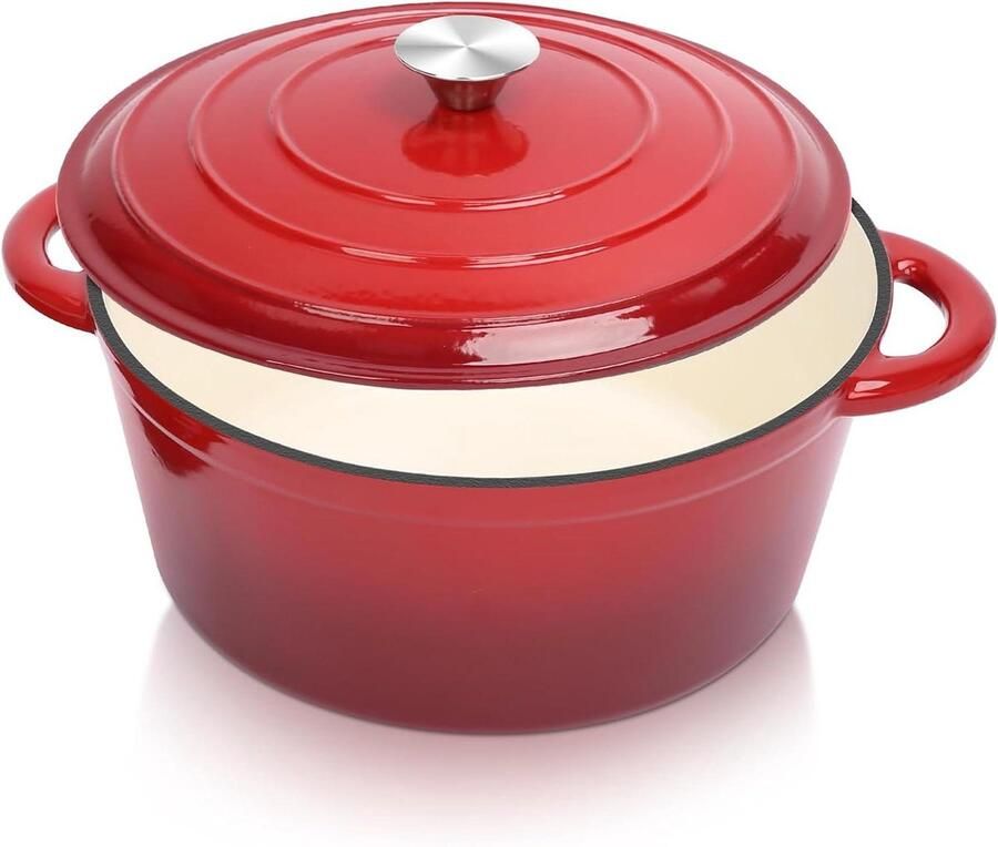 Gietijzeren Stoofpan Dutch Oven Brood Bakken Gelijkmatige Warmteverdeling 28 cm Rood